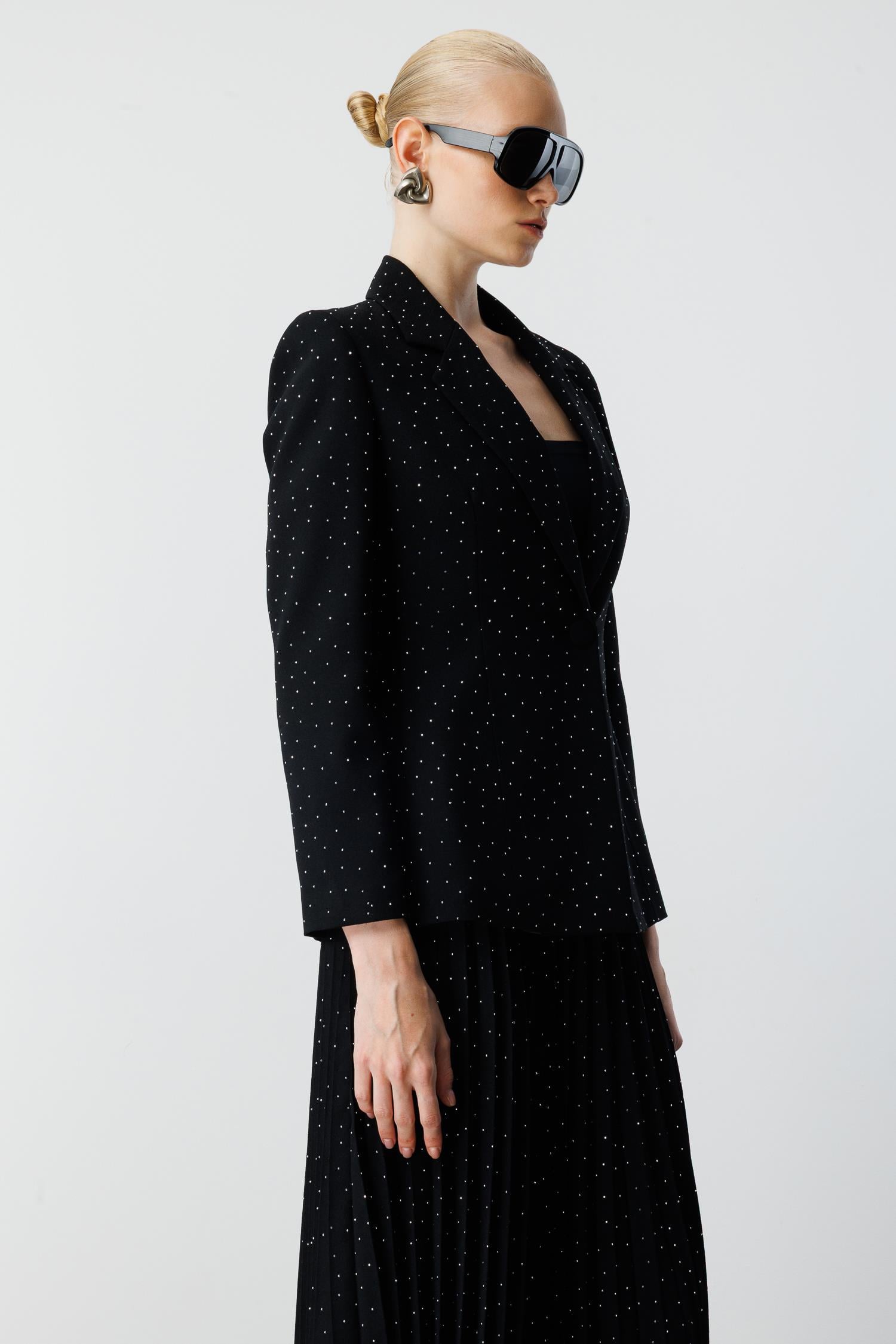 Modailgi  Tek Düğmeli Taşlı Ceket - 30047 Siyah