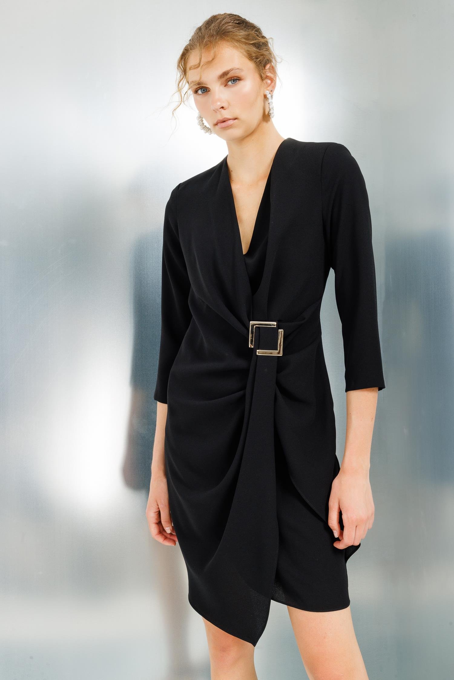 Modailgi  Truvakar Kol Tokalı Kruvaze Elbise Siyah