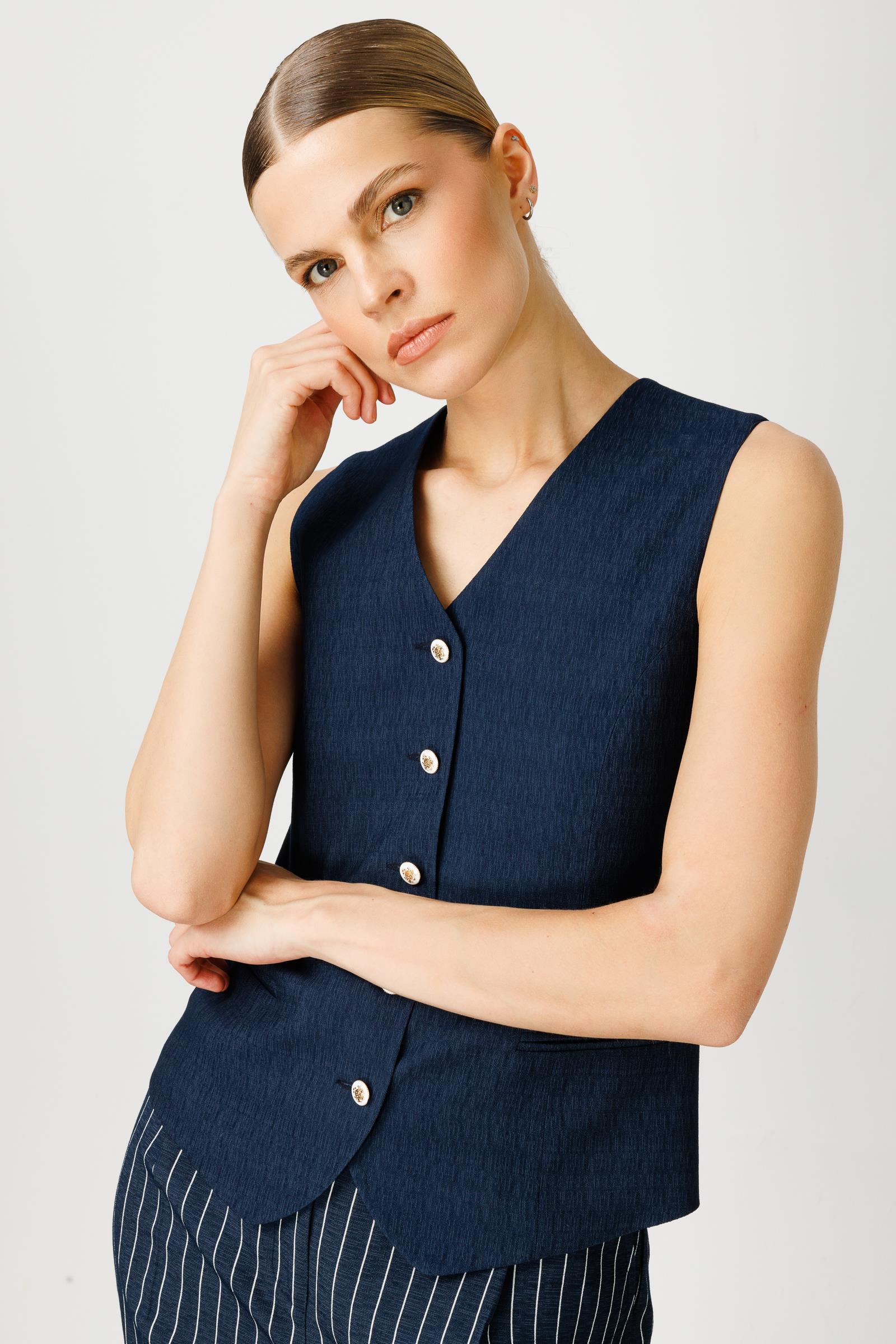 Modailgi  V Yaka Düğme Kapamalı Yelek Lacivert