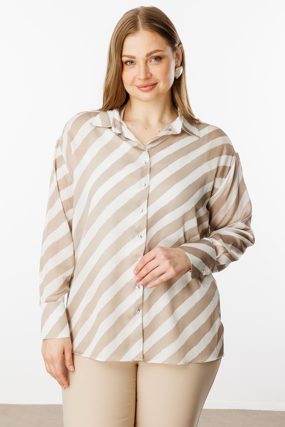 Modailgi  Verevli Klasik Saten Gömlek Taş