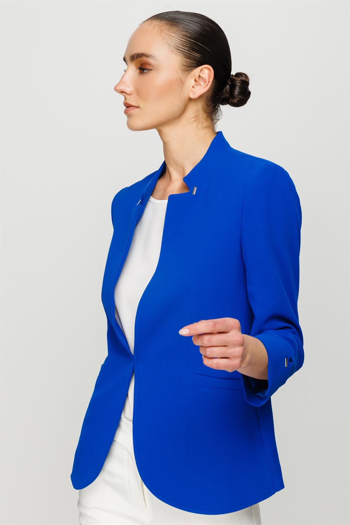 Modailgi  Yaka Ve Kolu Zımba Detaylı Ceket Saks