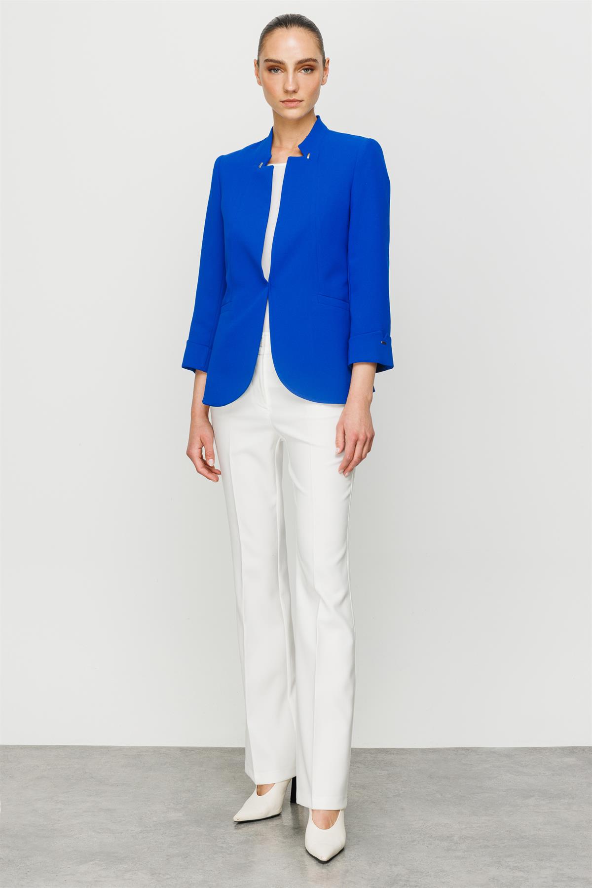 Modailgi  Yaka Ve Kolu Zımba Detaylı Ceket Saks