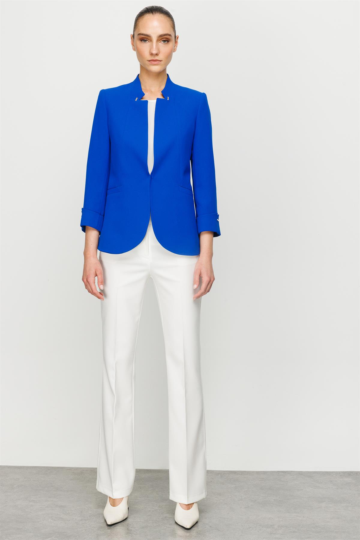 Modailgi  Yaka Ve Kolu Zımba Detaylı Ceket Saks