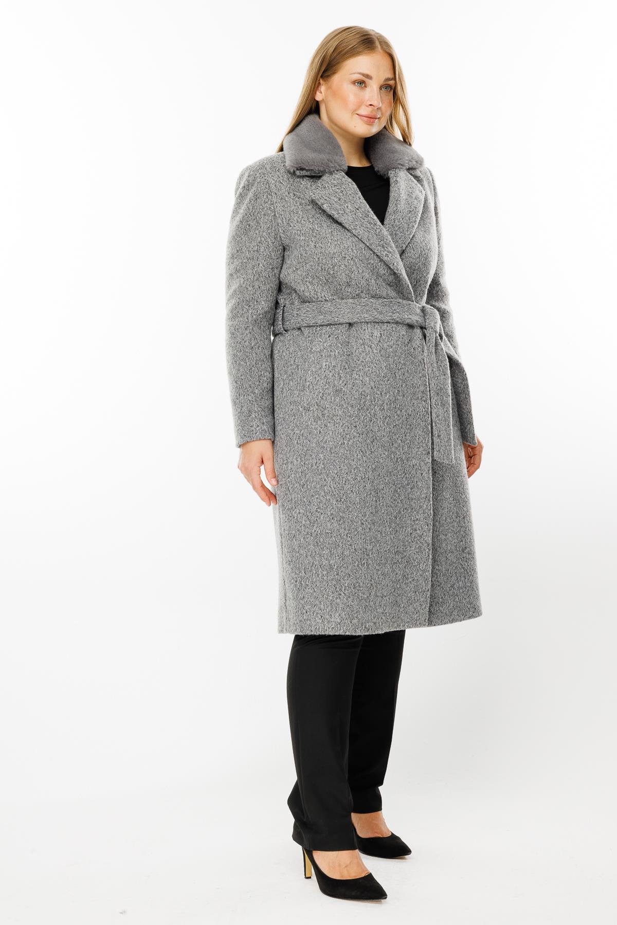 Modailgi  Yakası Kürklü Kırçıllı Uzun Kaşe Kaban Gri