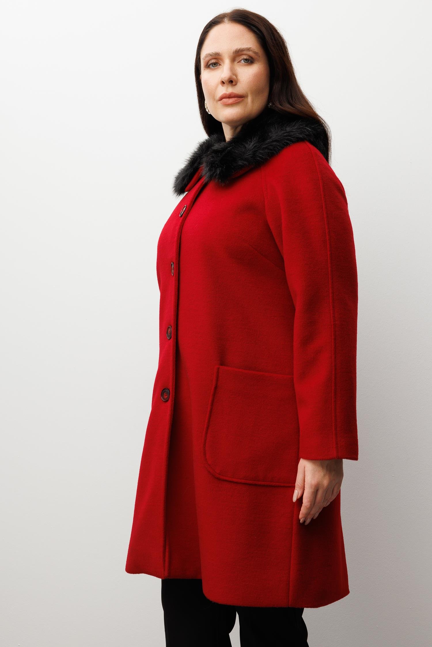 Modailgi  Yakası Kürklü Reglan Kol Kaban Kırmızı