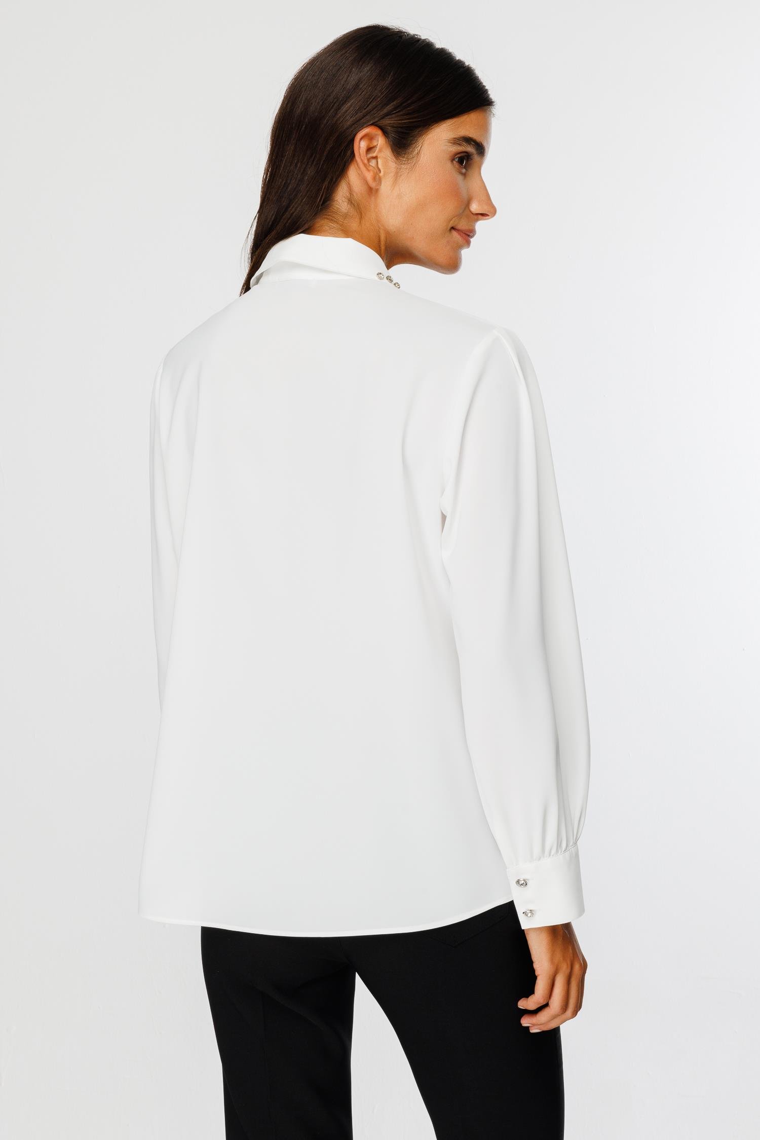 Modailgi  Yakası Pencereli Taş İşlemeli Uzun Kollu Bluz Ekru