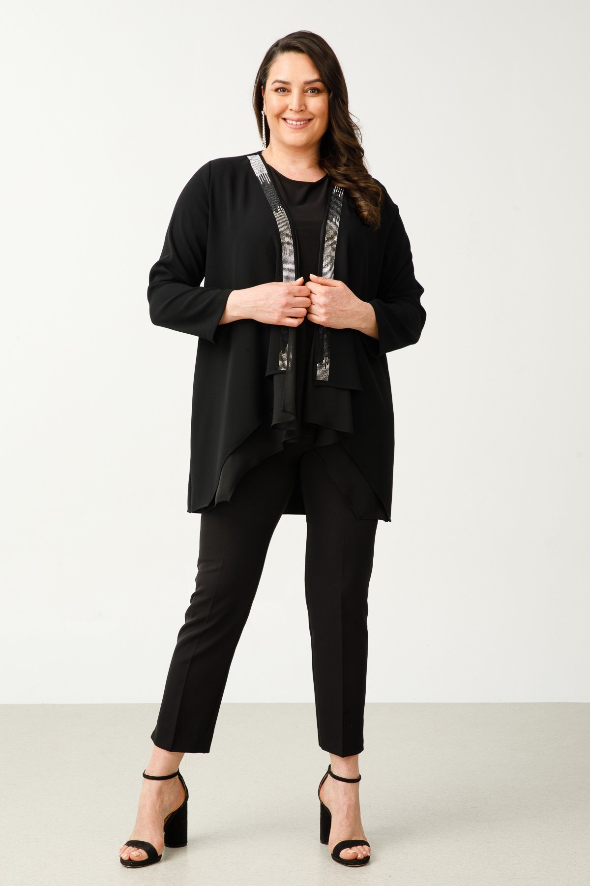 Modailgi  Yakası Taşlı İkili Takım Siyah