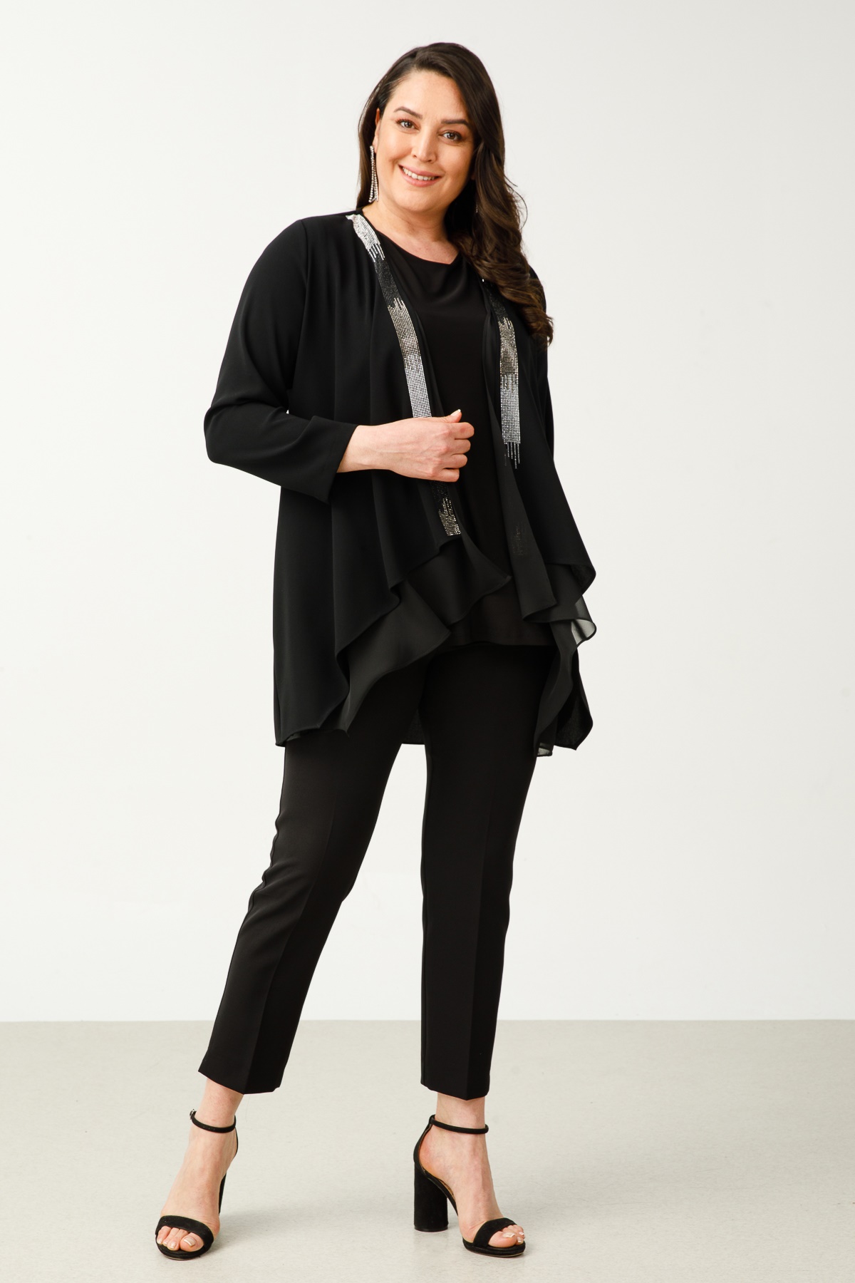 Modailgi  Yakası Taşlı İkili Takım Siyah