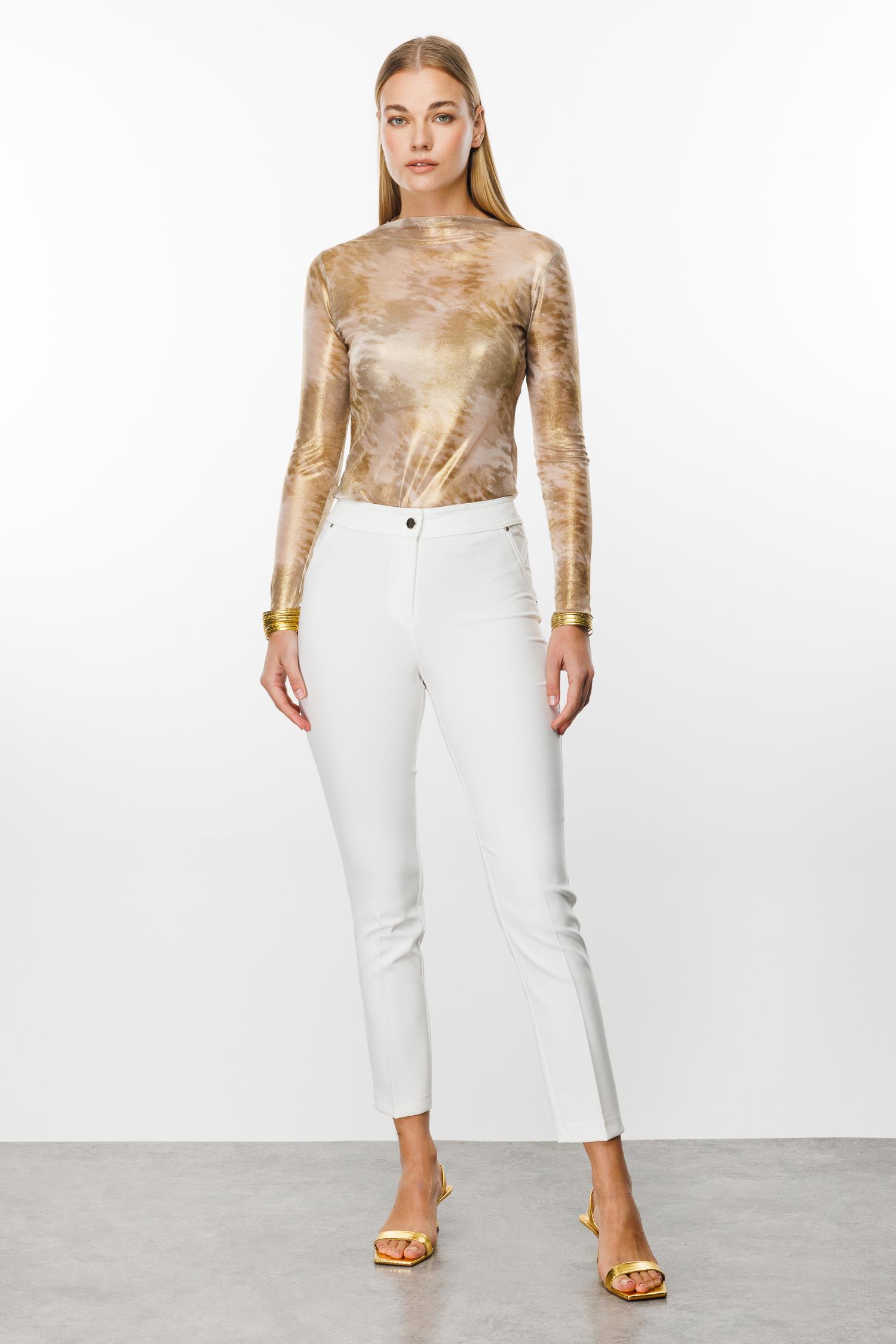 Modailgi  Yan Cep Dar Paça Pantolon Ekru