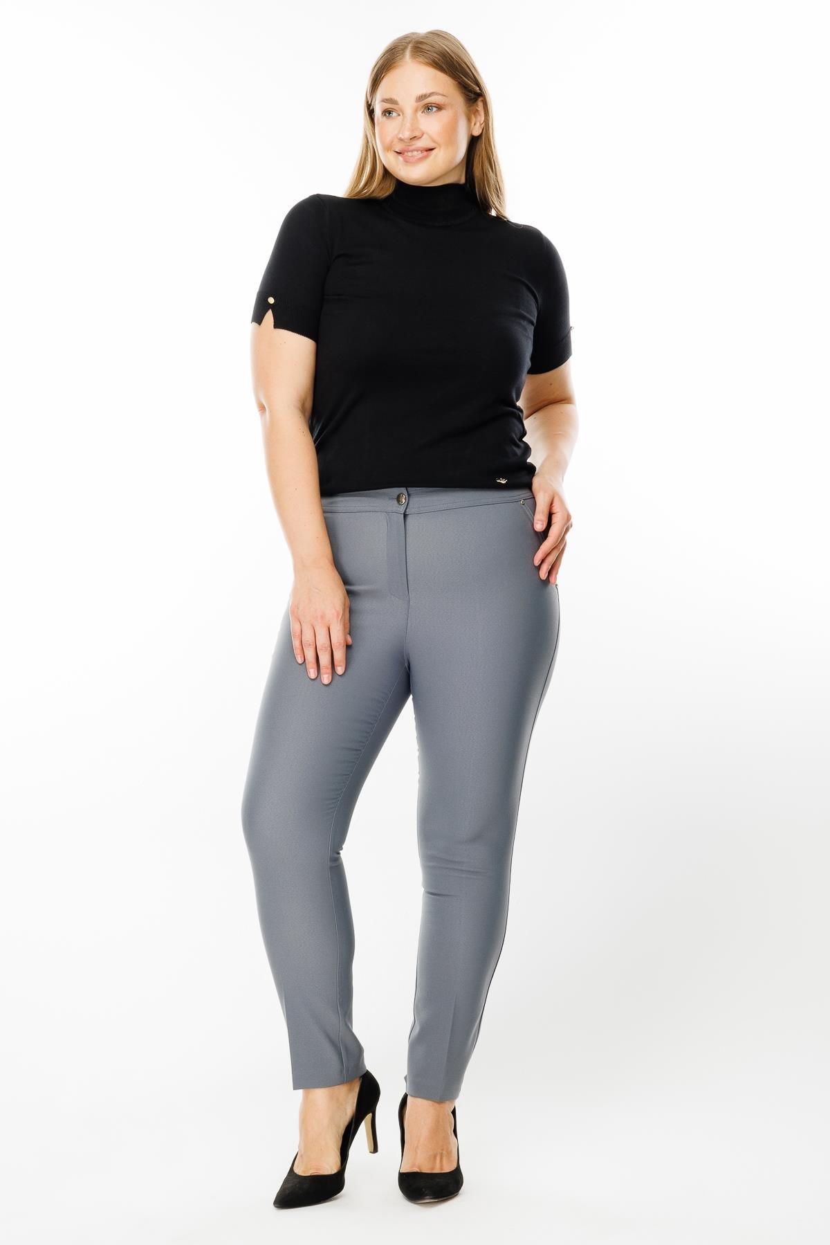 Modailgi  Yan Cep Dar Paça Pantolon Gri