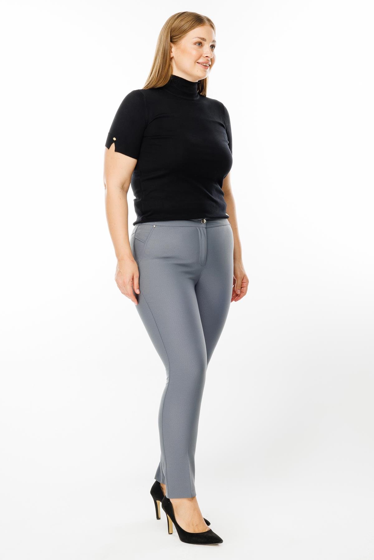 Modailgi  Yan Cep Dar Paça Pantolon Gri