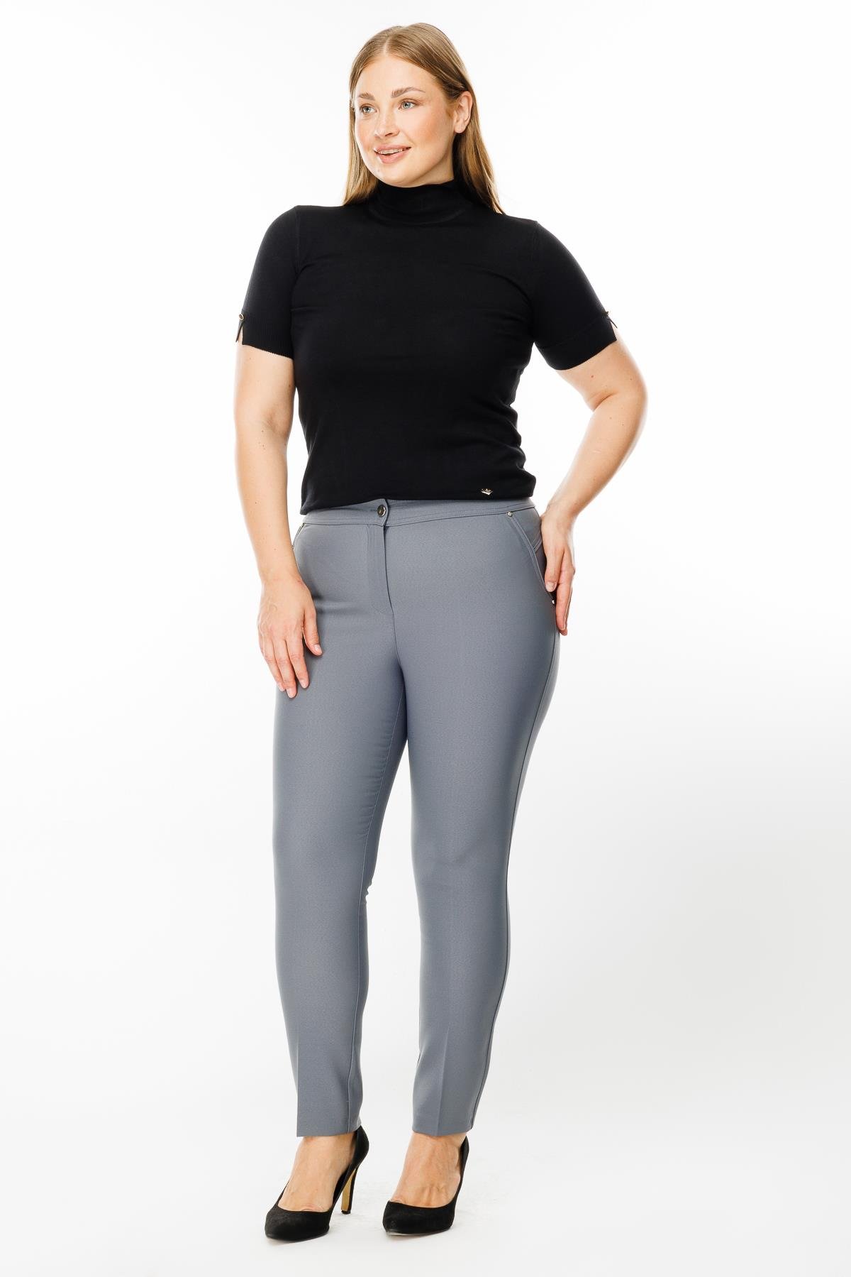 Modailgi  Yan Cep Dar Paça Pantolon Gri