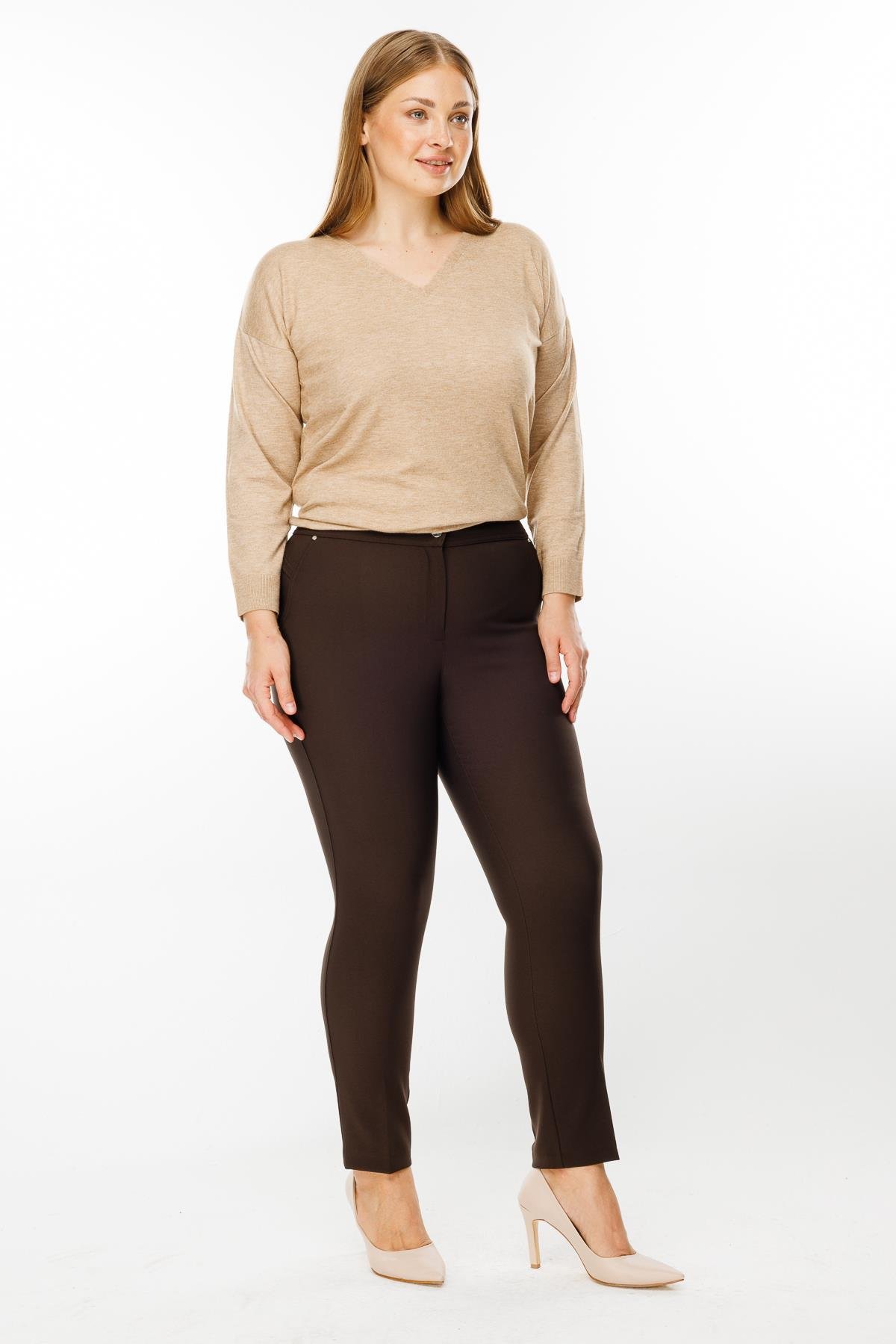 Modailgi  Yan Cep Dar Paça Pantolon Kahve