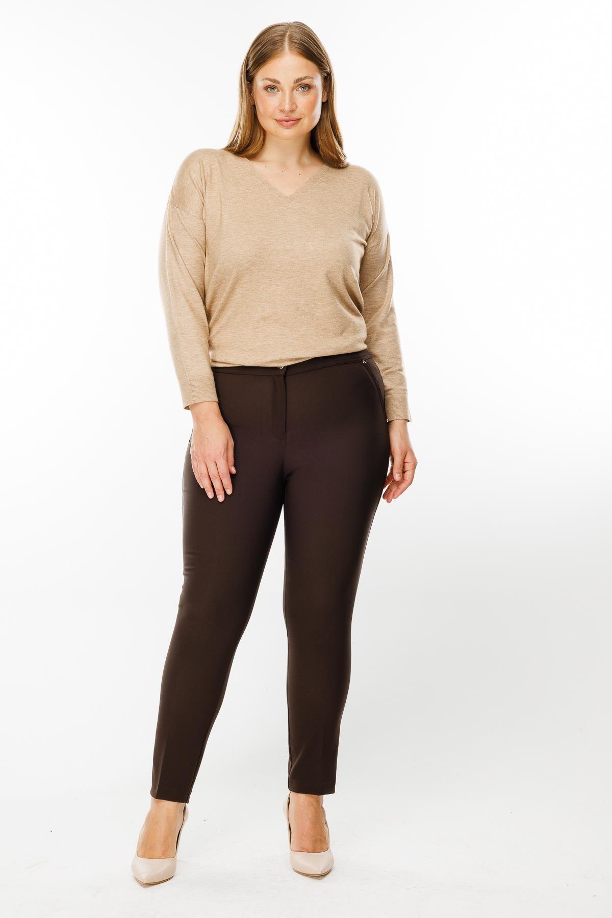 Modailgi  Yan Cep Dar Paça Pantolon Kahve