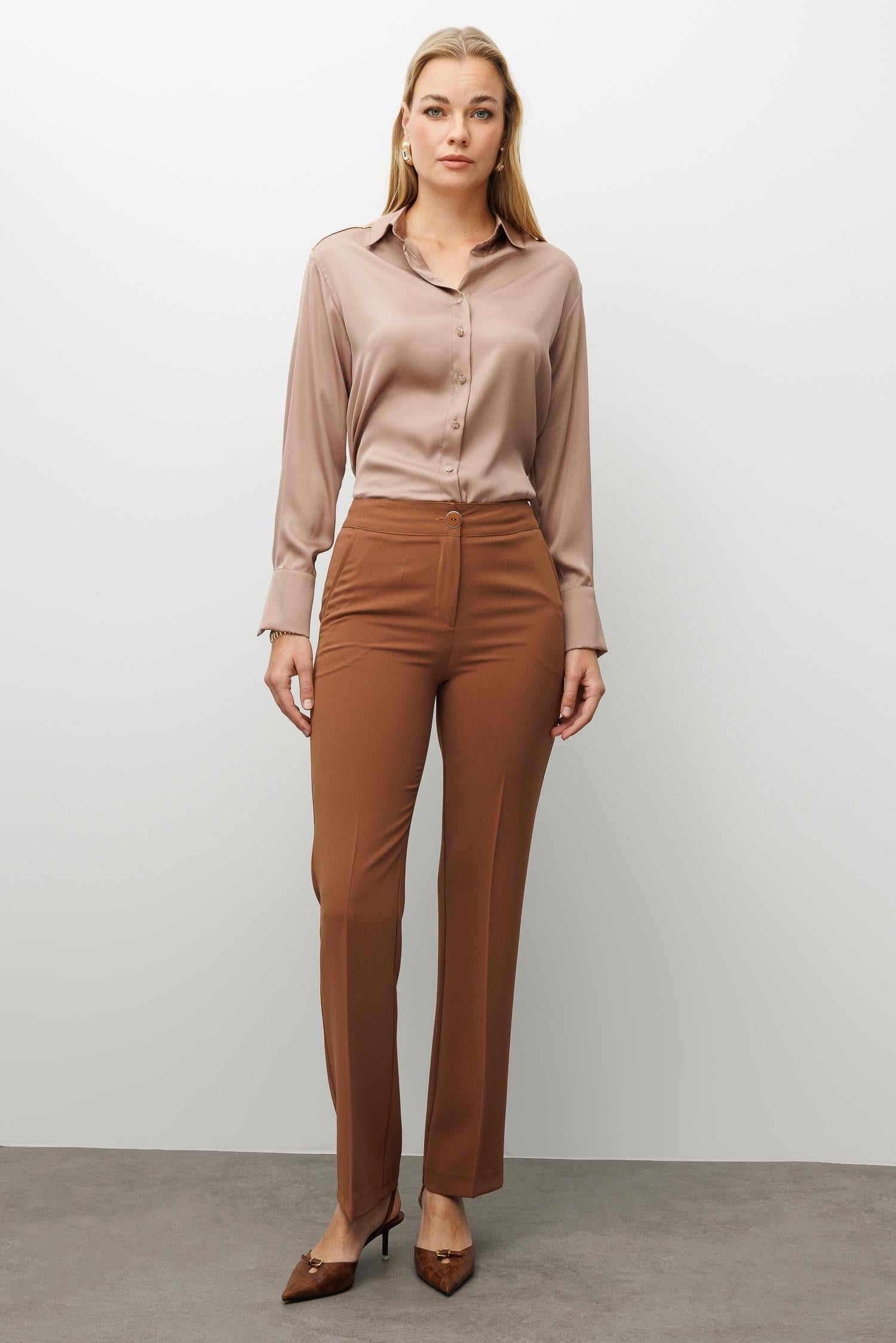 Modailgi  Yandan Cepli Yüksek Bel Bilek Boy Klasik Pantolon - 70031 Tarçın