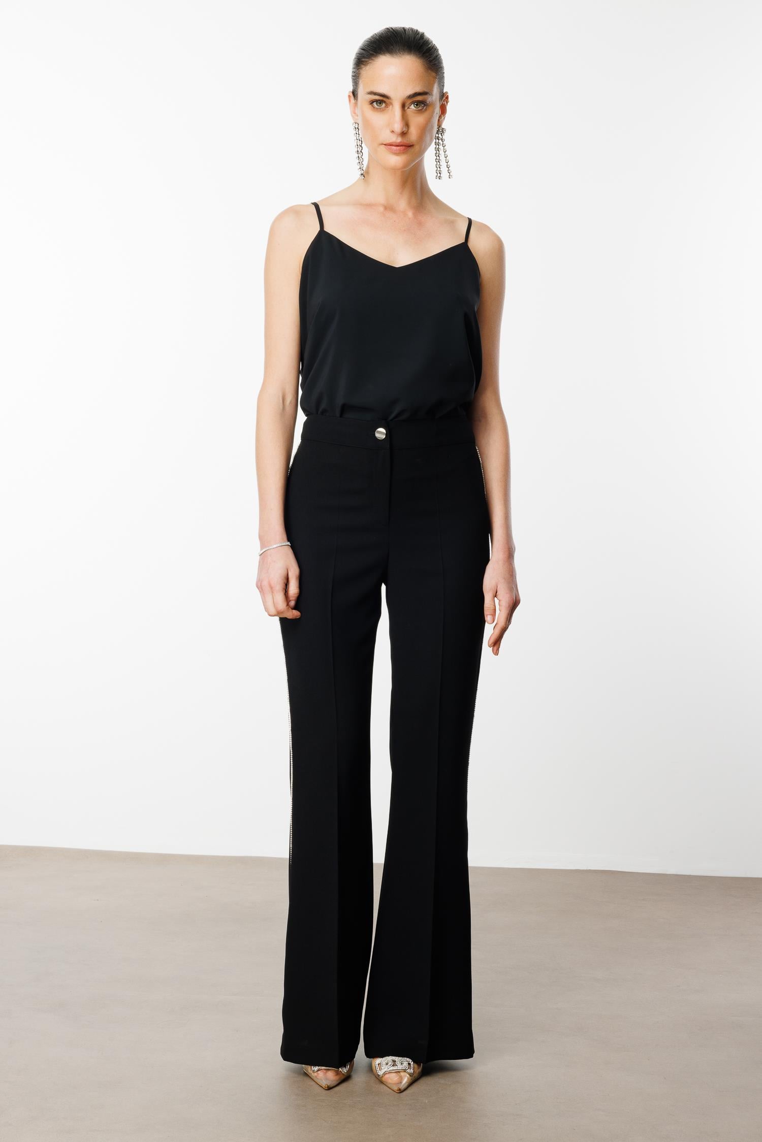 Modailgi  Yanı Şerit Taş Aksesuarlı Pantolon - 70026,70027 Siyah