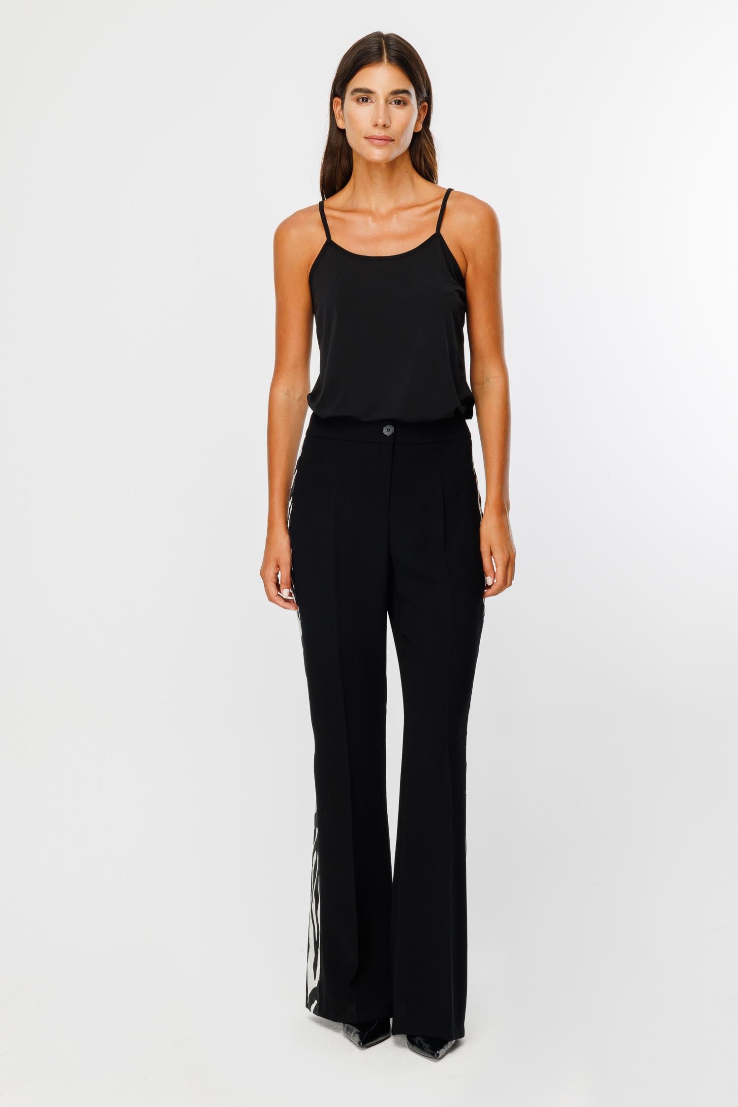 Modailgi  Yanı Zebra Desen Şeritli Pantolon - 7010 Kemik