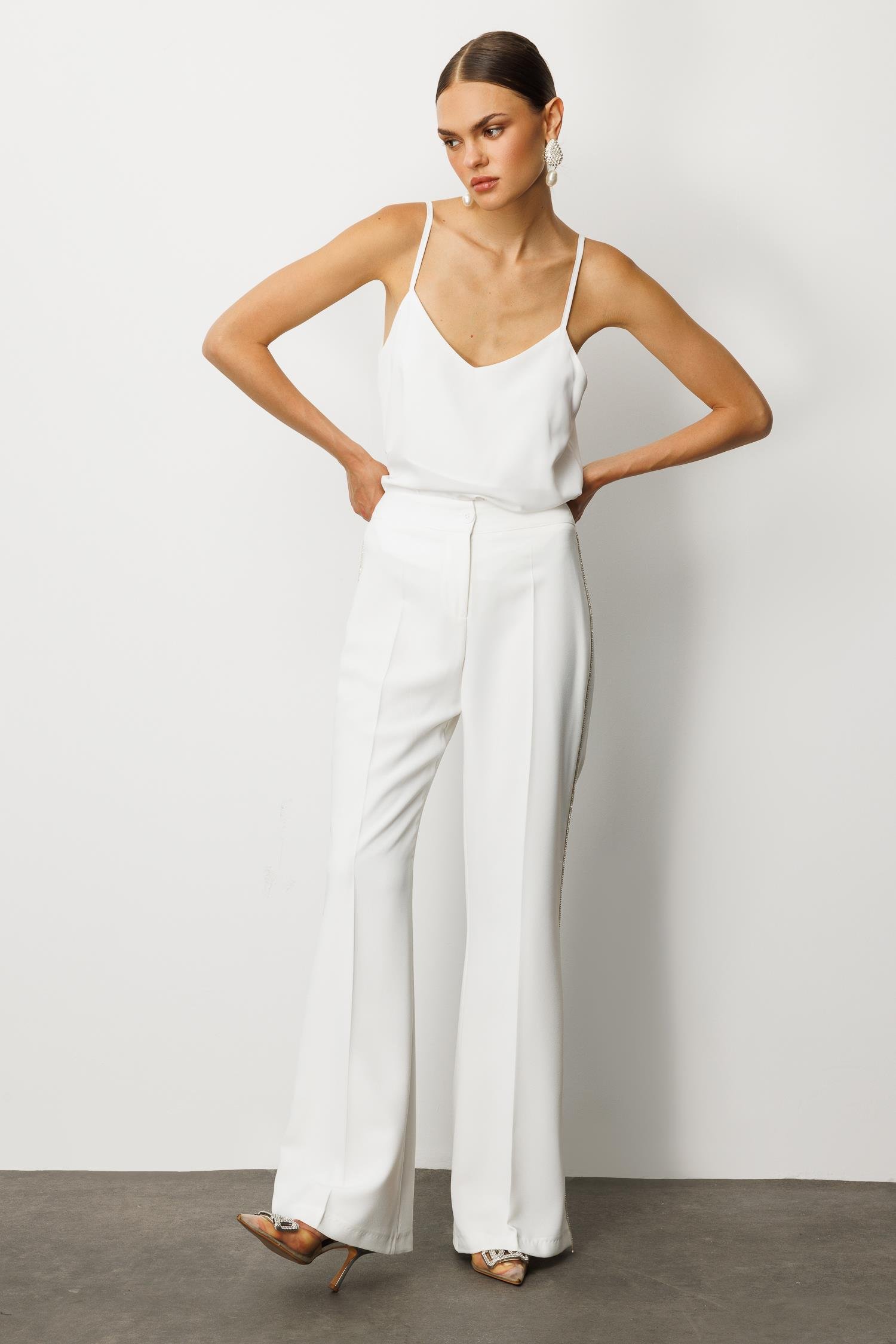 Modailgi  Yanları Şerit Swaroski Pantolon - 75008 Ekru