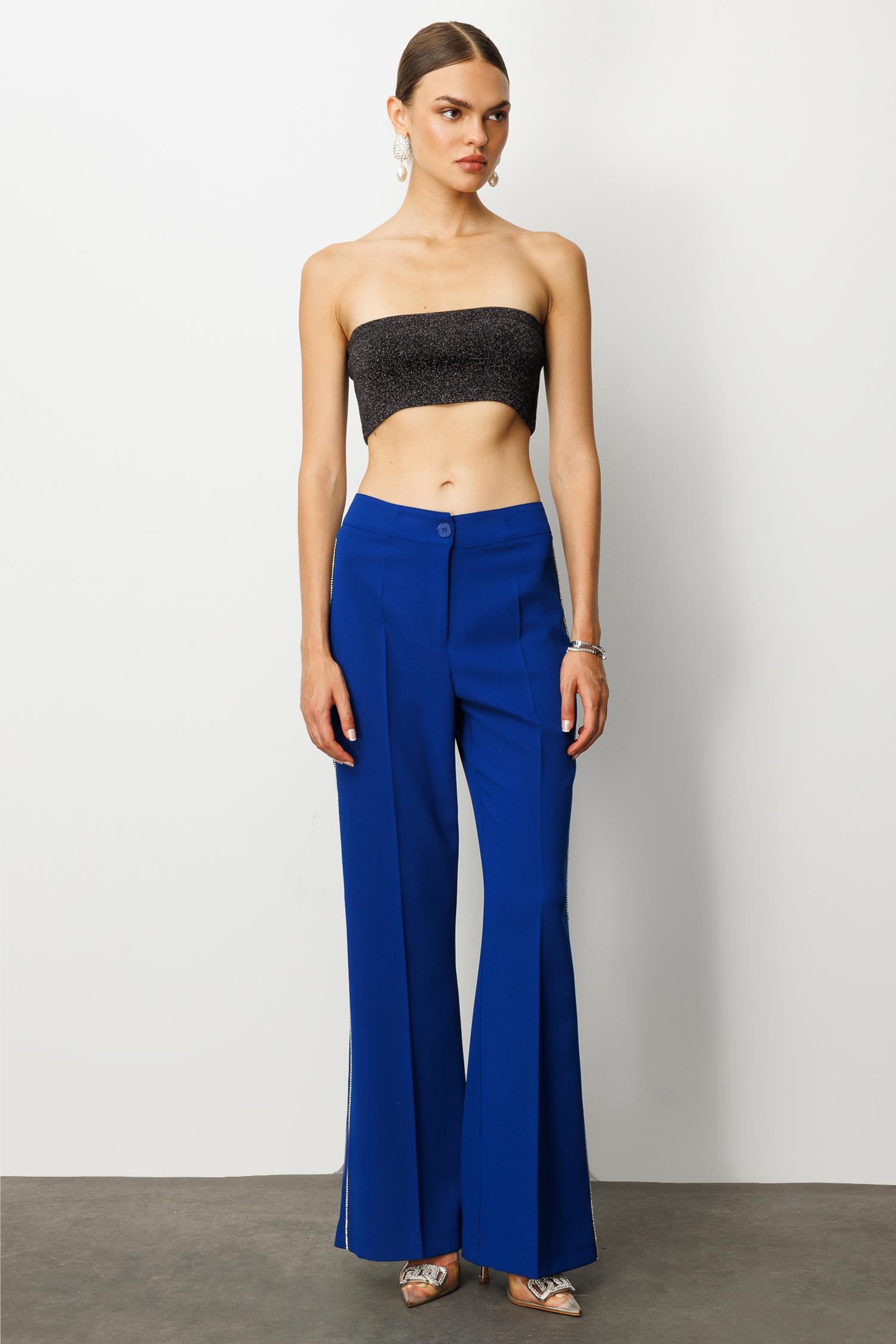 Modailgi  Yanları Şerit Swaroski Pantolon - 75008 Saks