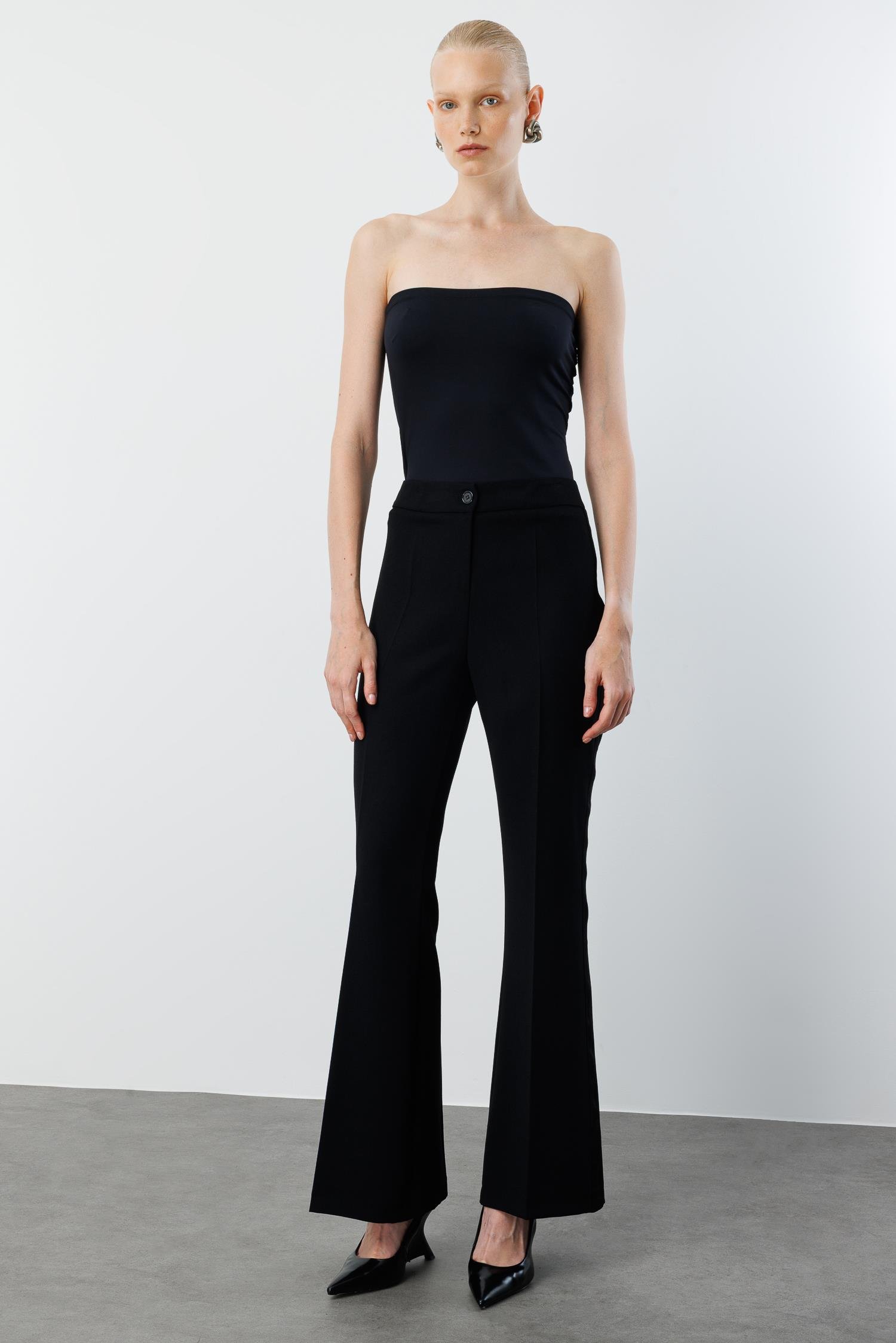 Modailgi  Yanları Şeritli Geniş Paça Pantolon - 75011 Siyah