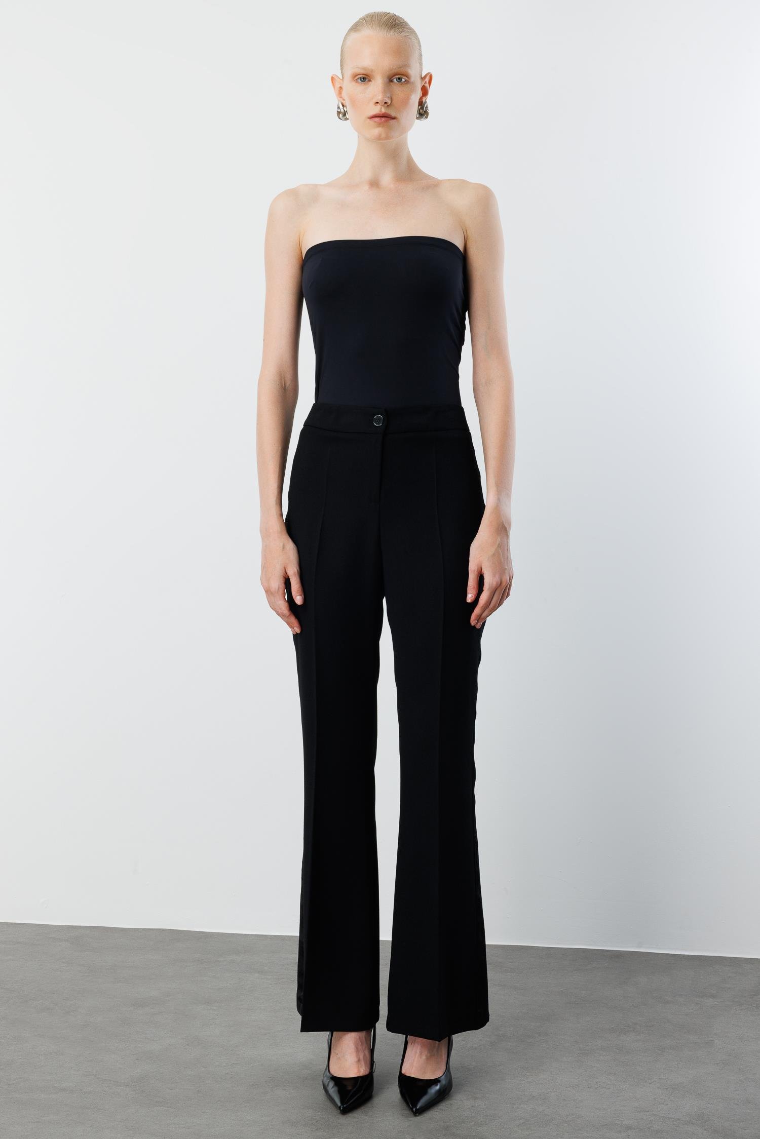 Modailgi  Yanları Şeritli Geniş Paça Pantolon - 75011 Siyah