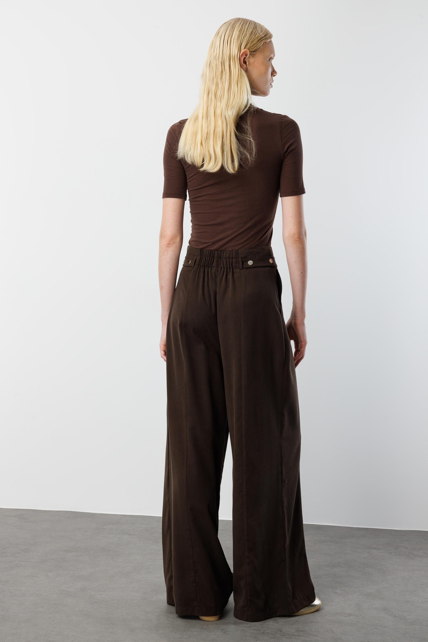 Modailgi  Yüksek Bel Pile Detaylı Beli Bant ve Trok Detaylı Pantolon - 15043 Kahve