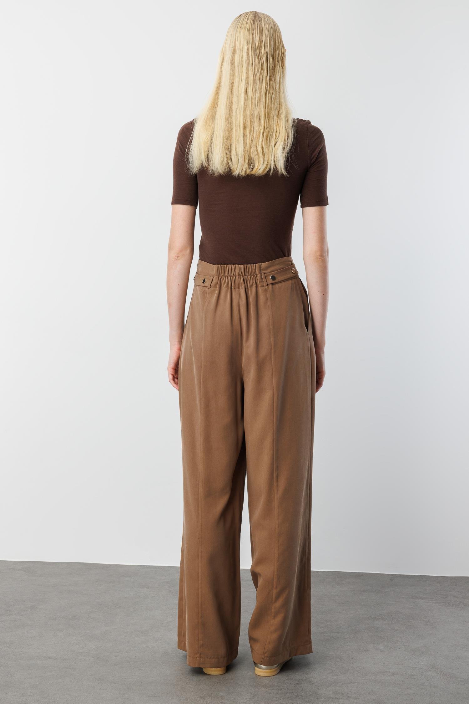 Modailgi  Yüksek Bel Pile Detaylı Beli Bant ve Trok Detaylı Pantolon - 15043 Vizon