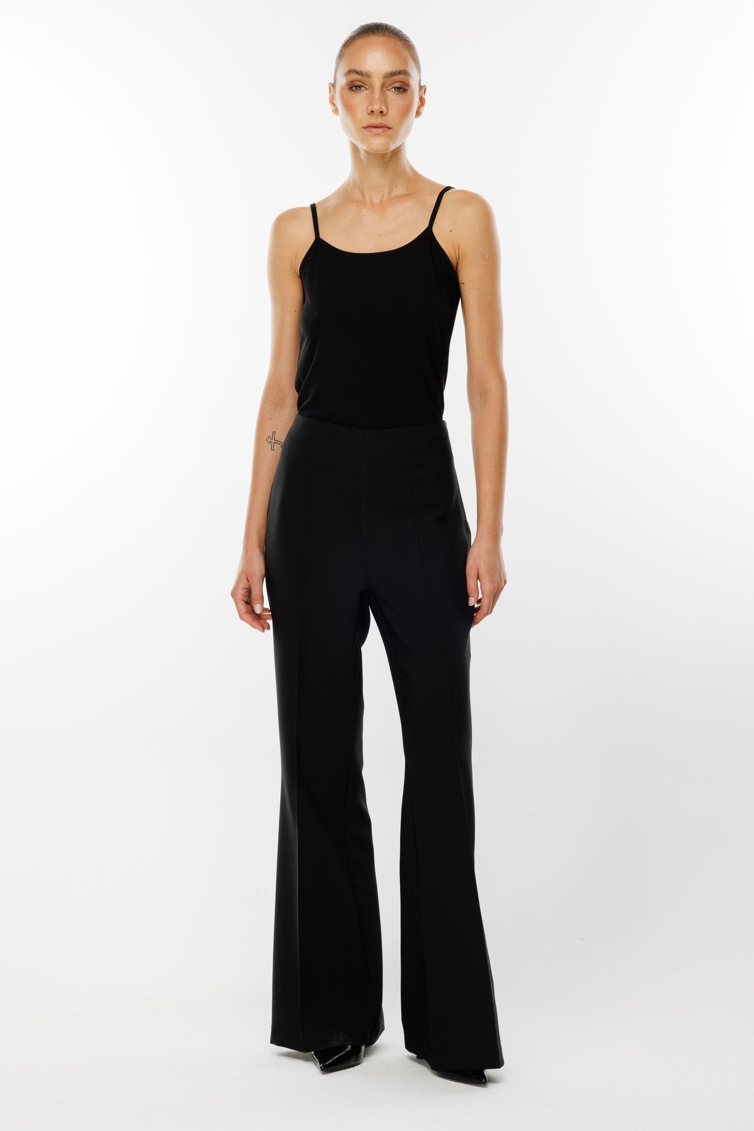 Modailgi  Yüksel Bel Yandan Fermuar Kapamalı İspanyol Paça Pantolon - 7100 Siyah