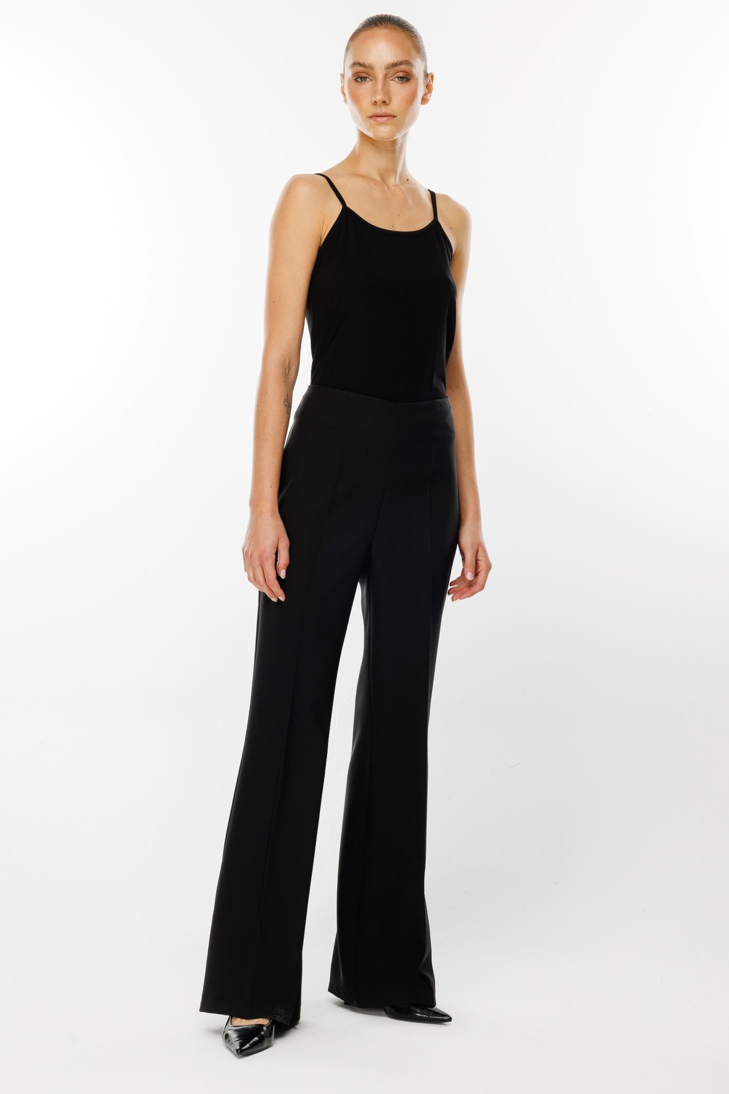 Modailgi  Yüksel Bel Yandan Fermuar Kapamalı İspanyol Paça Pantolon - 7100 Siyah