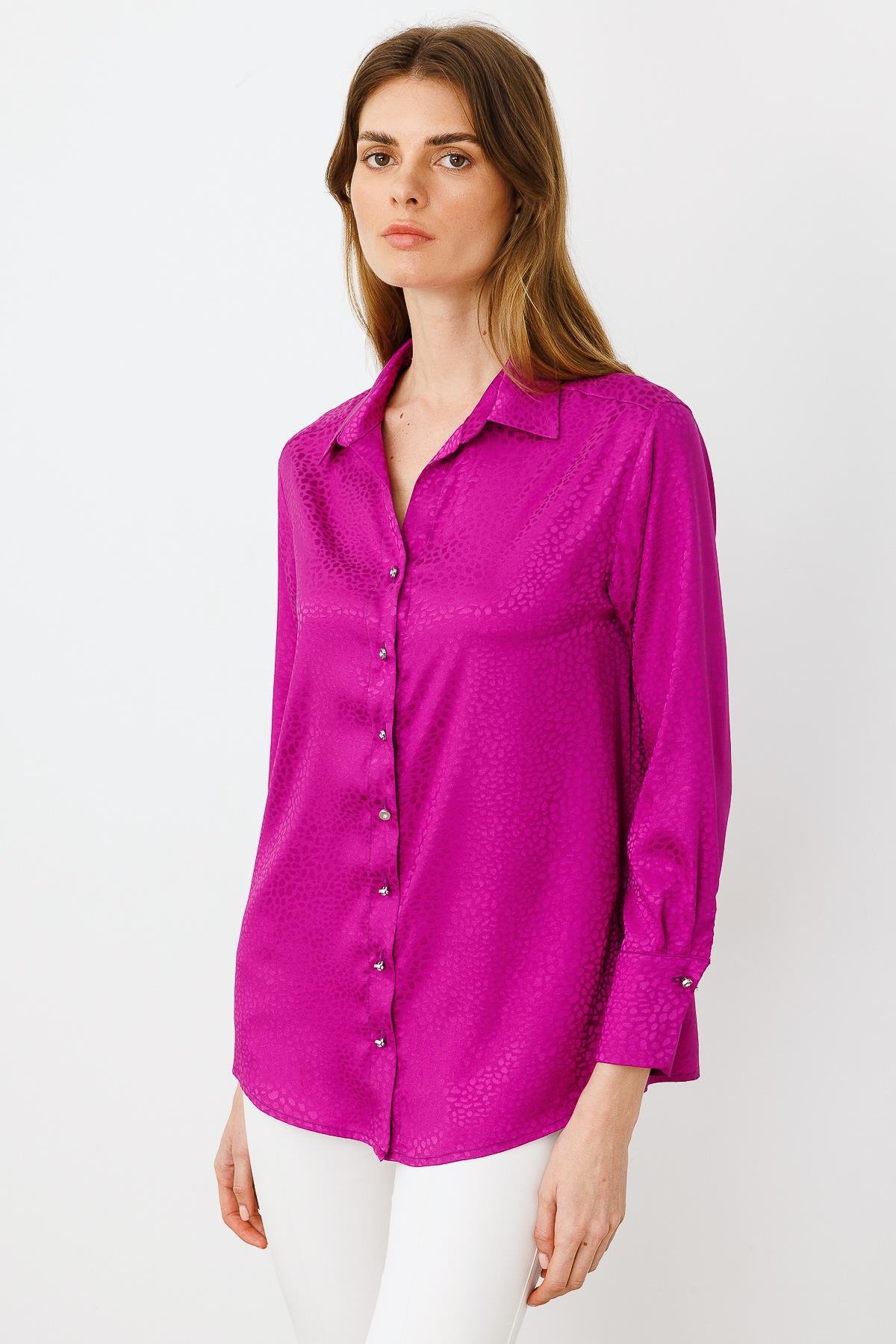 Modailgi  Zebra Desen Jakarlı Gömlek Fuşya