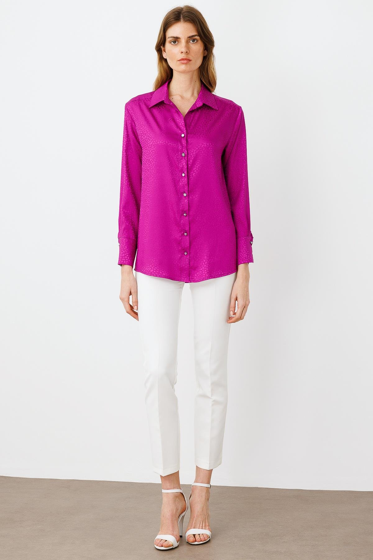 Modailgi  Zebra Desen Jakarlı Gömlek Fuşya