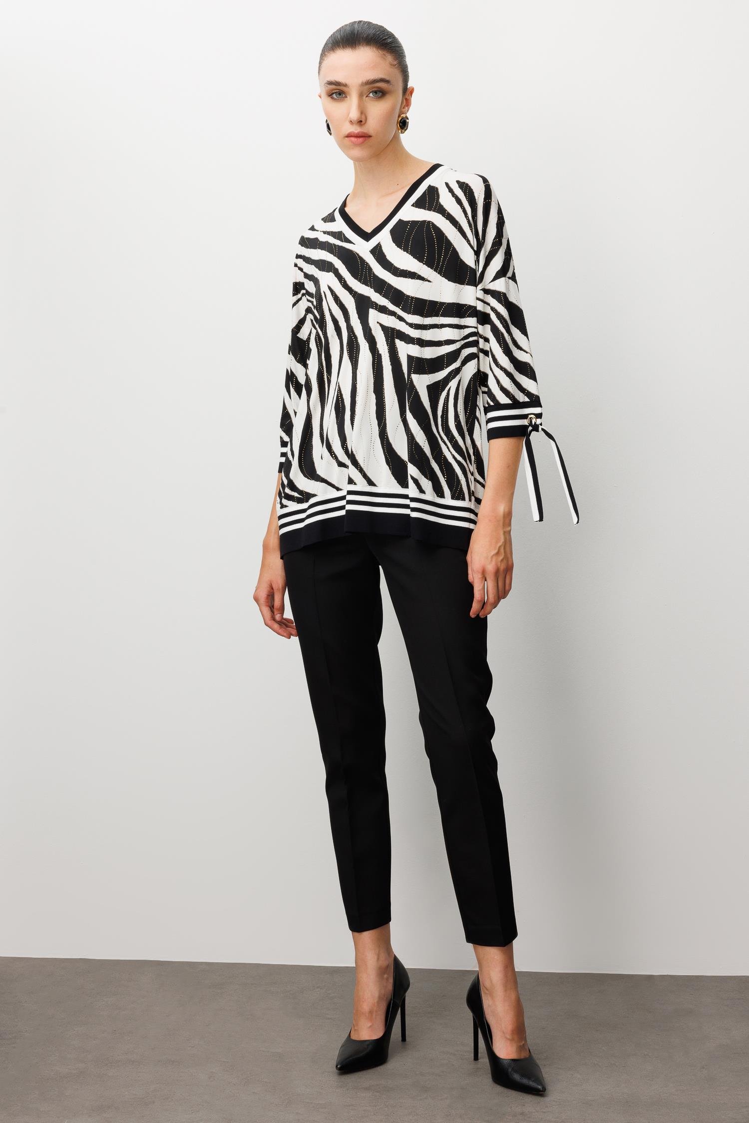 Modailgi  Zebra Desen V Yaka Kol Manşeti Bağcıklı Ribanalı Bluz Zebra