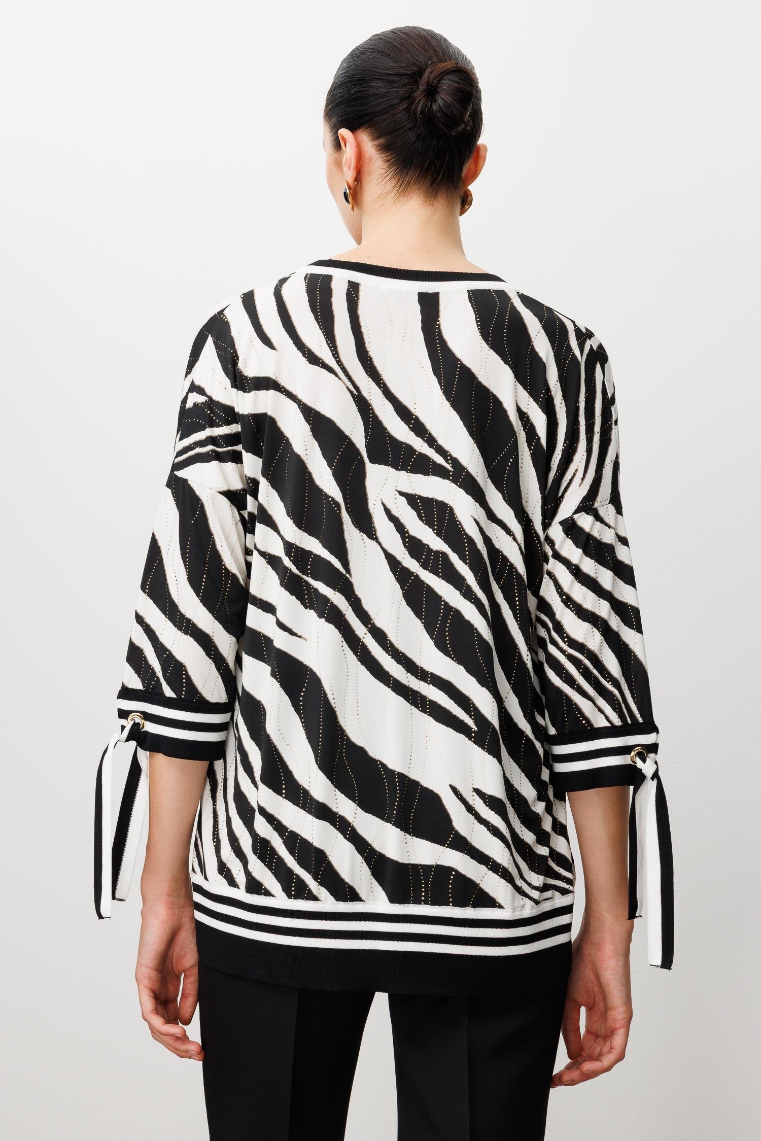 Modailgi  Zebra Desen V Yaka Kol Manşeti Bağcıklı Ribanalı Bluz Zebra