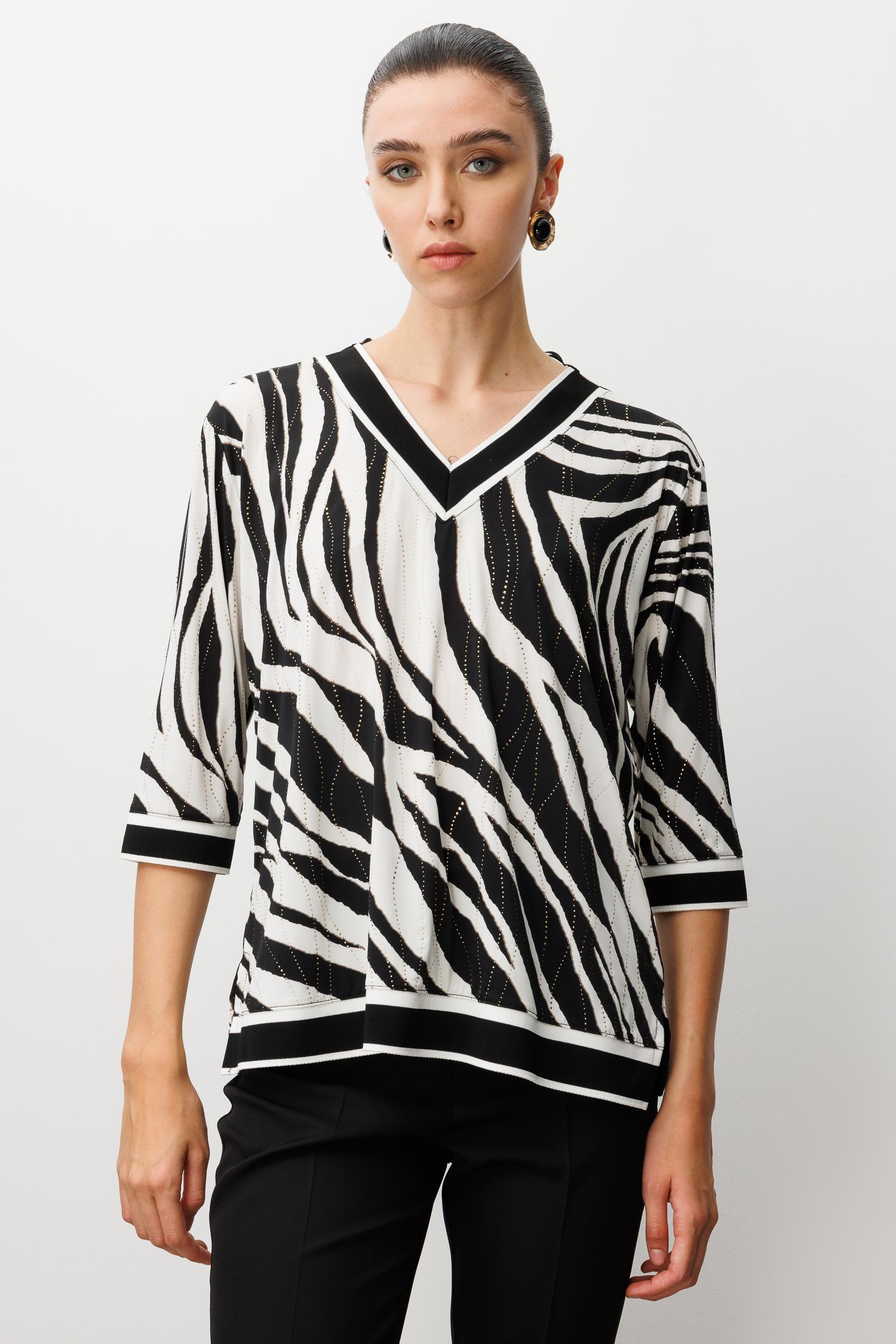 Modailgi  Zebra Desen V Yaka Ribanalı Bluz Zebra