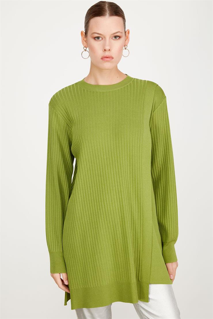 ASİMETRİK DETAYLI RAYON TUNİK YEŞİL