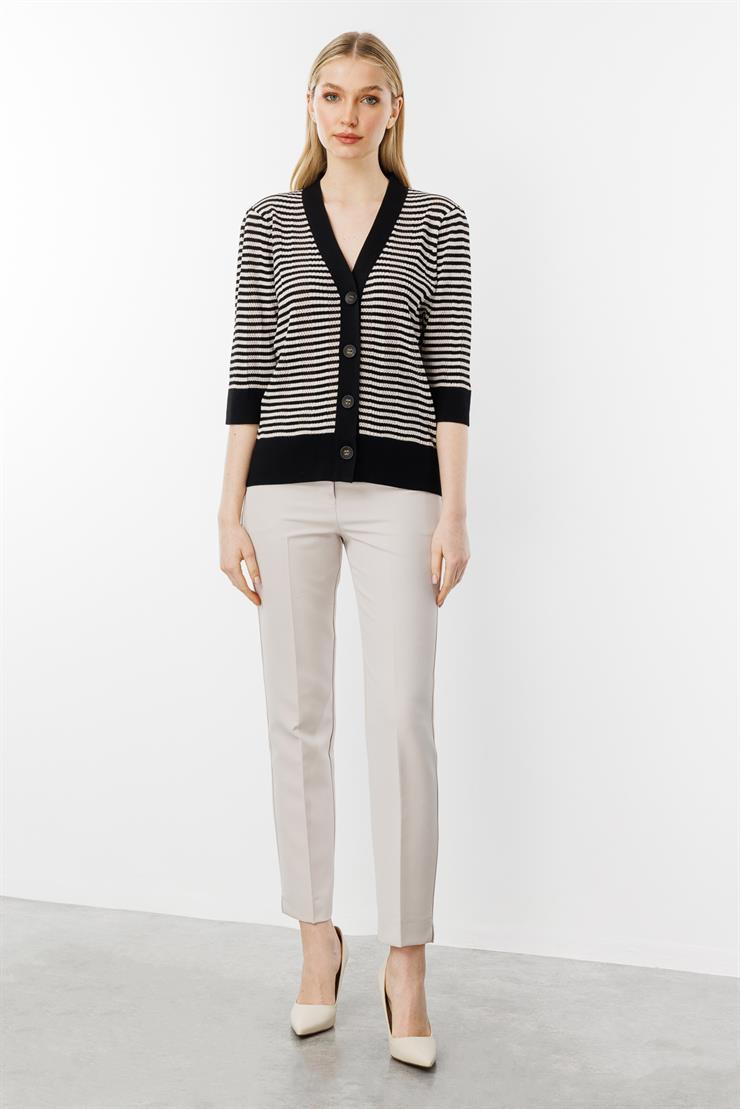 Ajurlu Renkli Triko Hırka-Siyah-Vizon