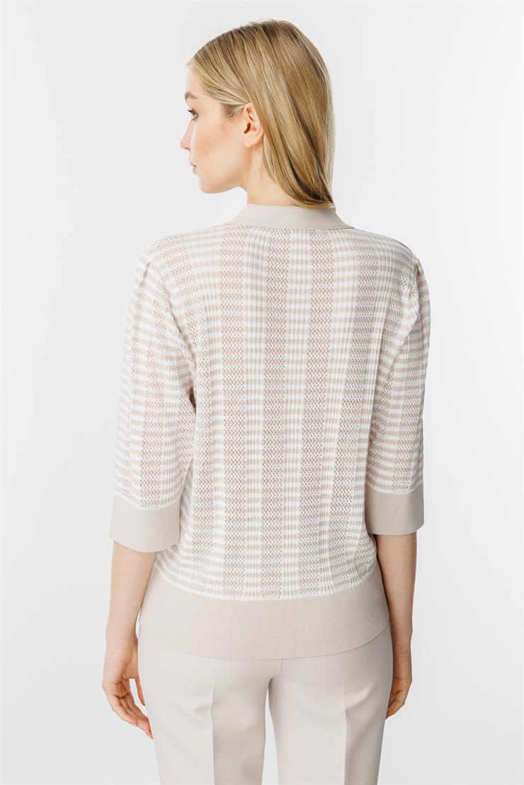 Ajurlu Renkli Triko Hırka-Vizon - Ekru