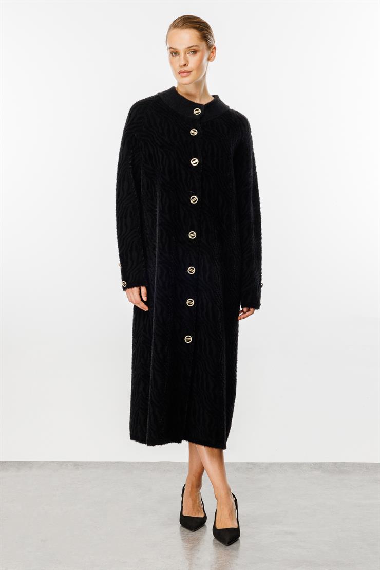 Angora Zebra Desenli Pardesü-SİYAH