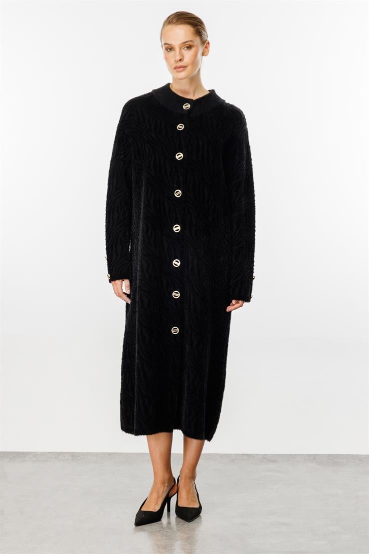 Angora Zebra Desenli Pardesü-SİYAH