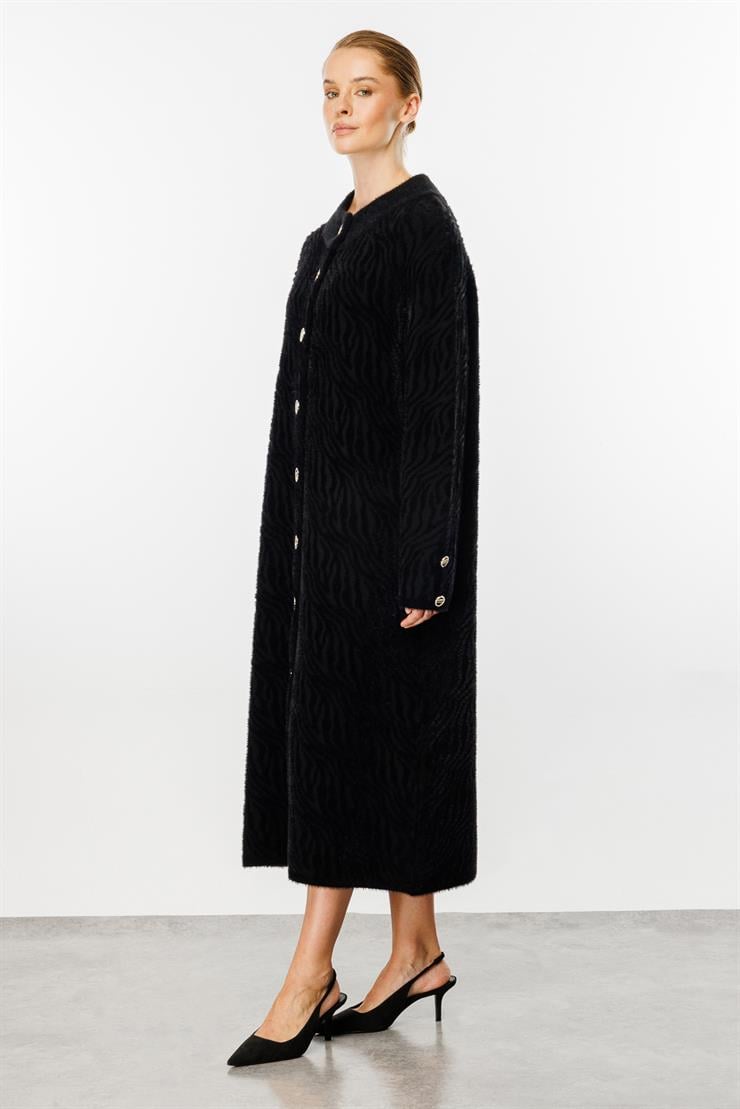 Angora Zebra Desenli Pardesü-SİYAH