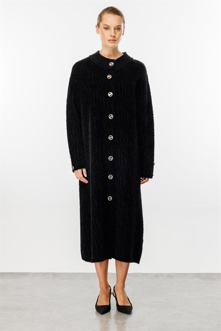 Angora Zebra Desenli Pardesü-SİYAH