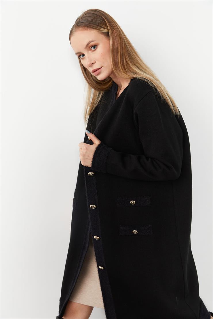 Angored Detaylı Triko Ceket-SİYAH