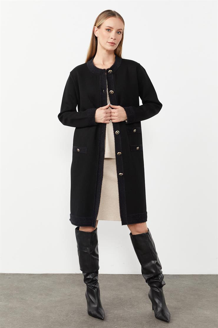 Angored Detaylı Triko Ceket-SİYAH