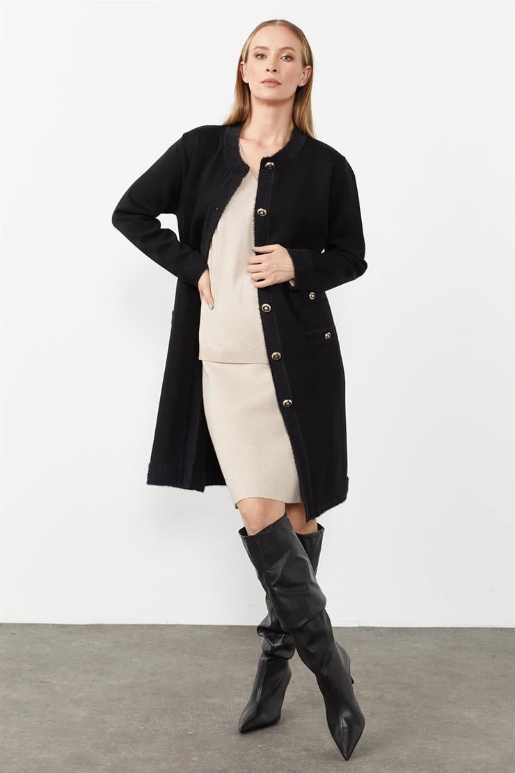 Angored Detaylı Triko Ceket-SİYAH