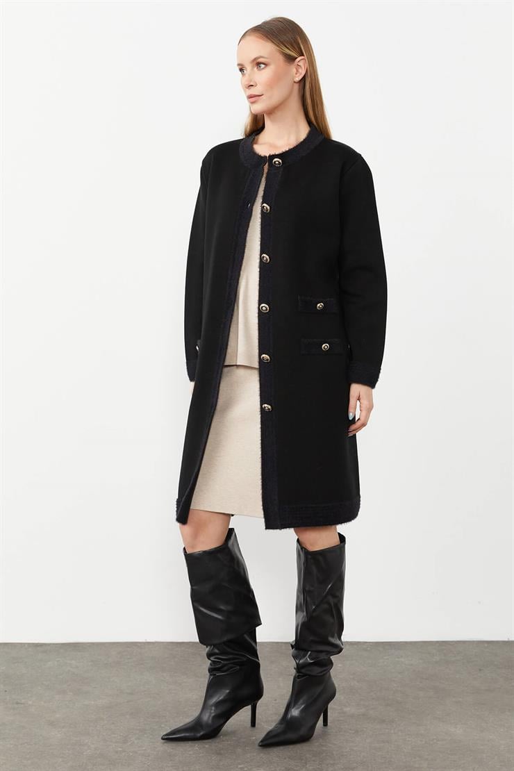 Angored Detaylı Triko Ceket-SİYAH