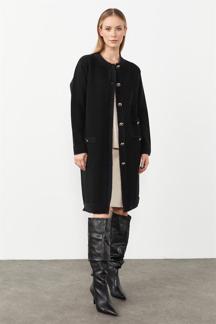 Angored Detaylı Triko Ceket-SİYAH