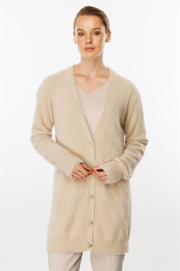 Angored V Yaka Tirko Hırka-BEJ