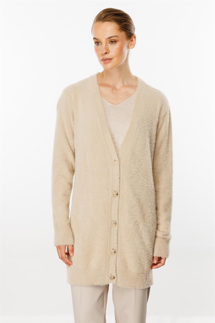 Angored V Yaka Tirko Hırka-BEJ