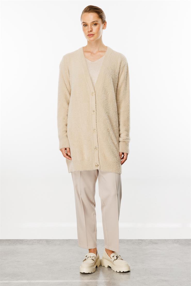 Angored V Yaka Tirko Hırka-BEJ