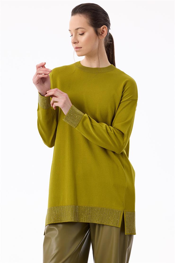 Arkadan Öne Dönen Taş Baskılı Rayon Tunik ASİT